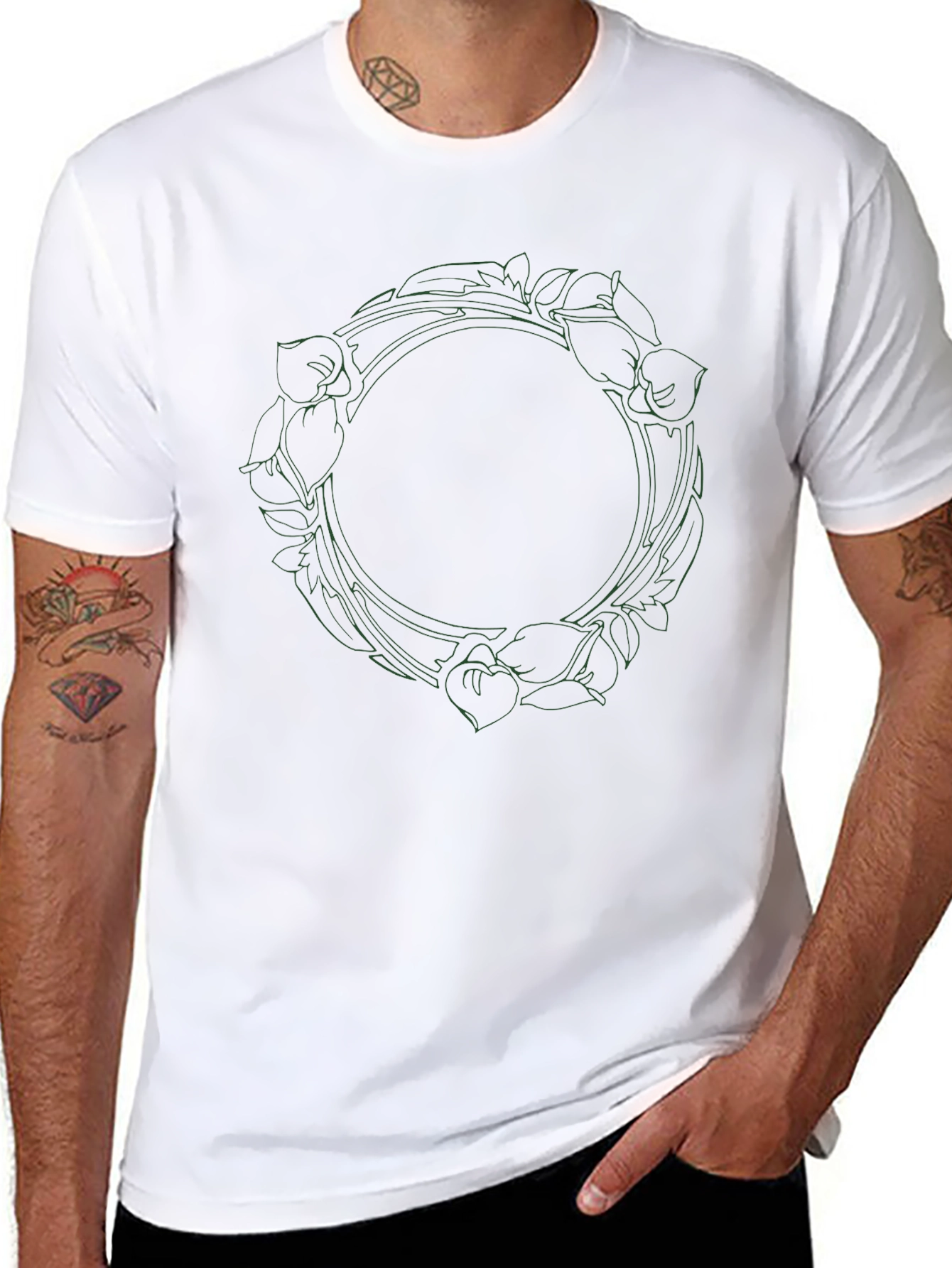 Floral Wreath Graphic Tee - Black Cotton Blend