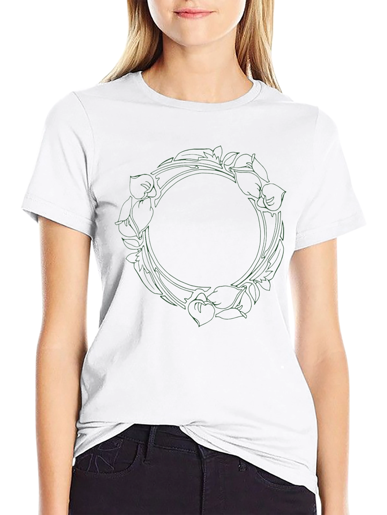 Floral Wreath Graphic Tee - Black Cotton Blend