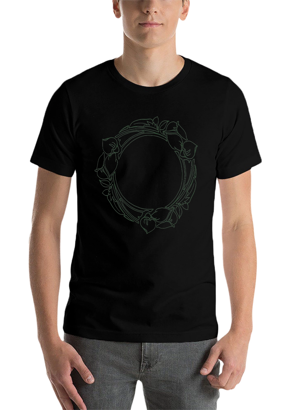 Floral Wreath Graphic Tee - Black Cotton Blend