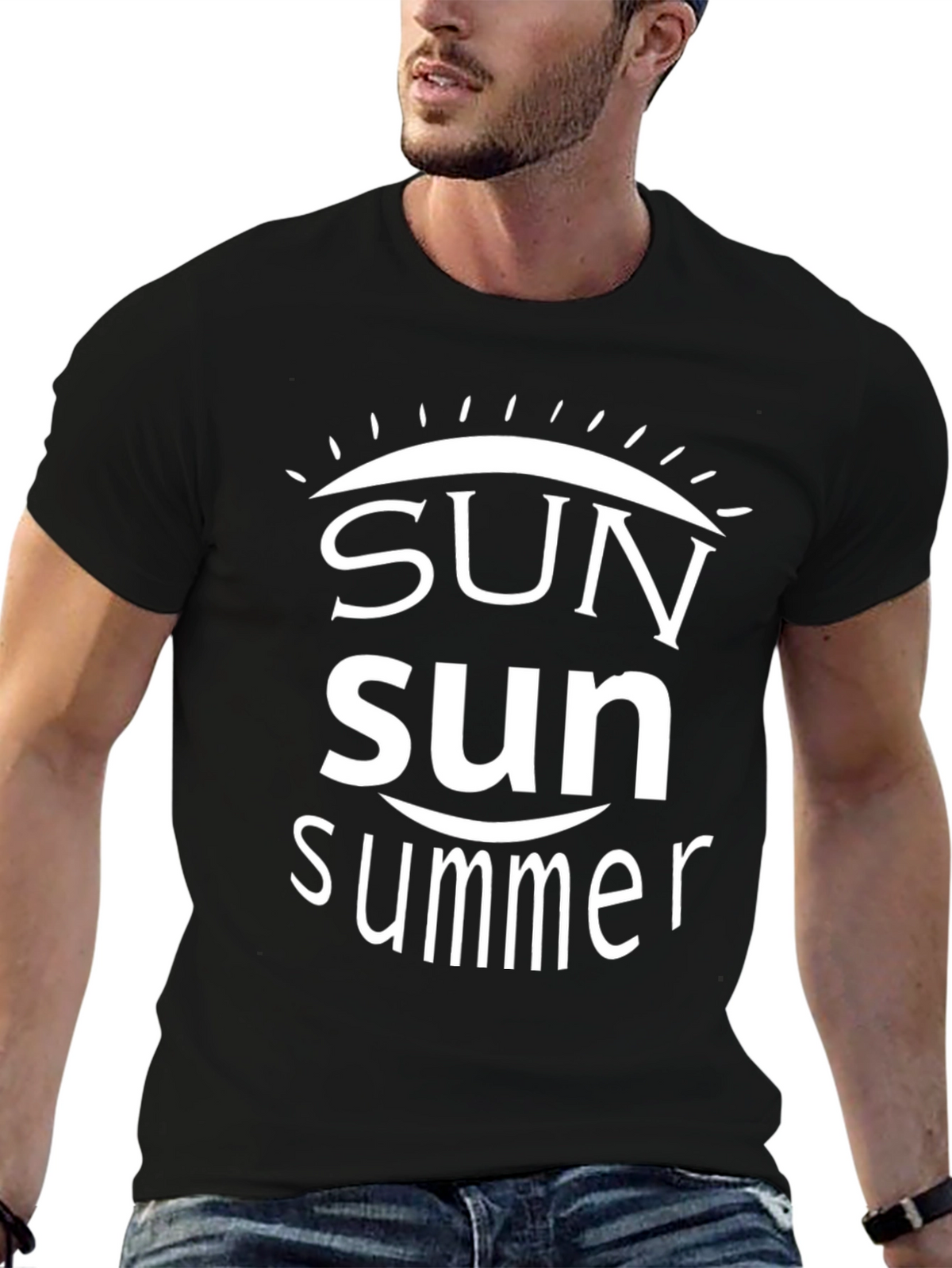 Summer Sun Graphic Tee - Black Cotton T-Shirt