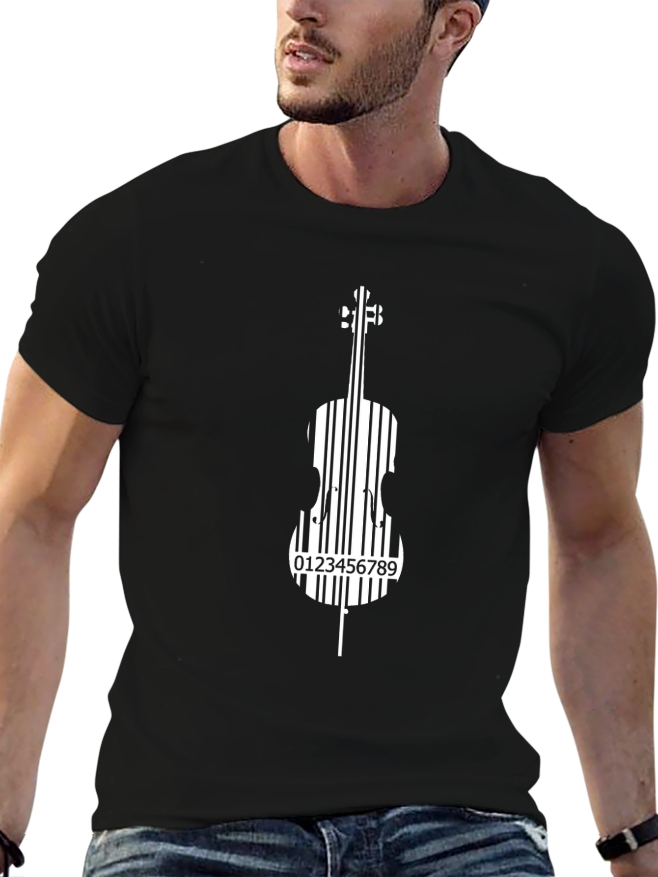 Barcode Cello Graphic Tee - Black Music Shirt