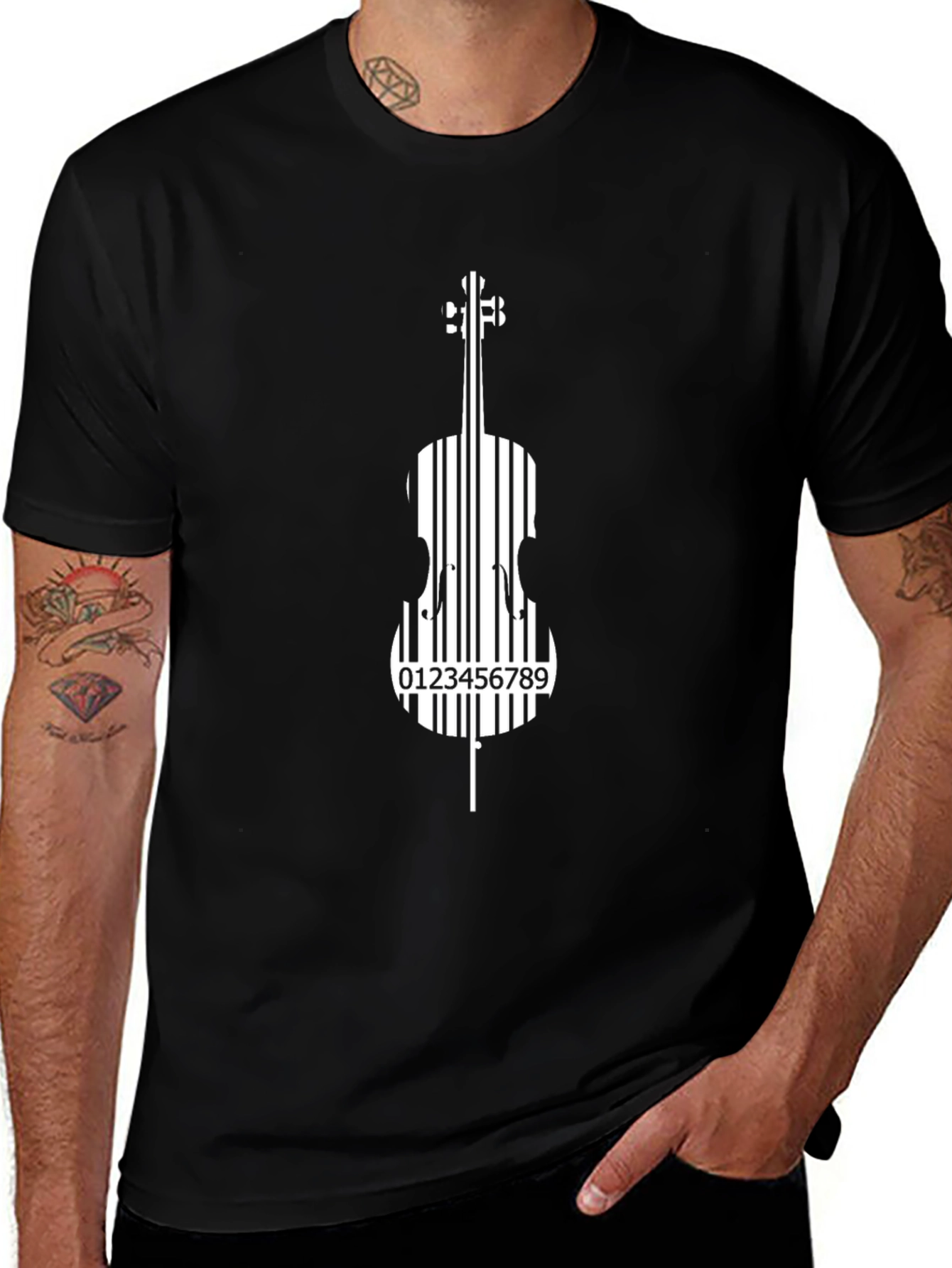 Barcode Cello Graphic Tee - Black Music Shirt