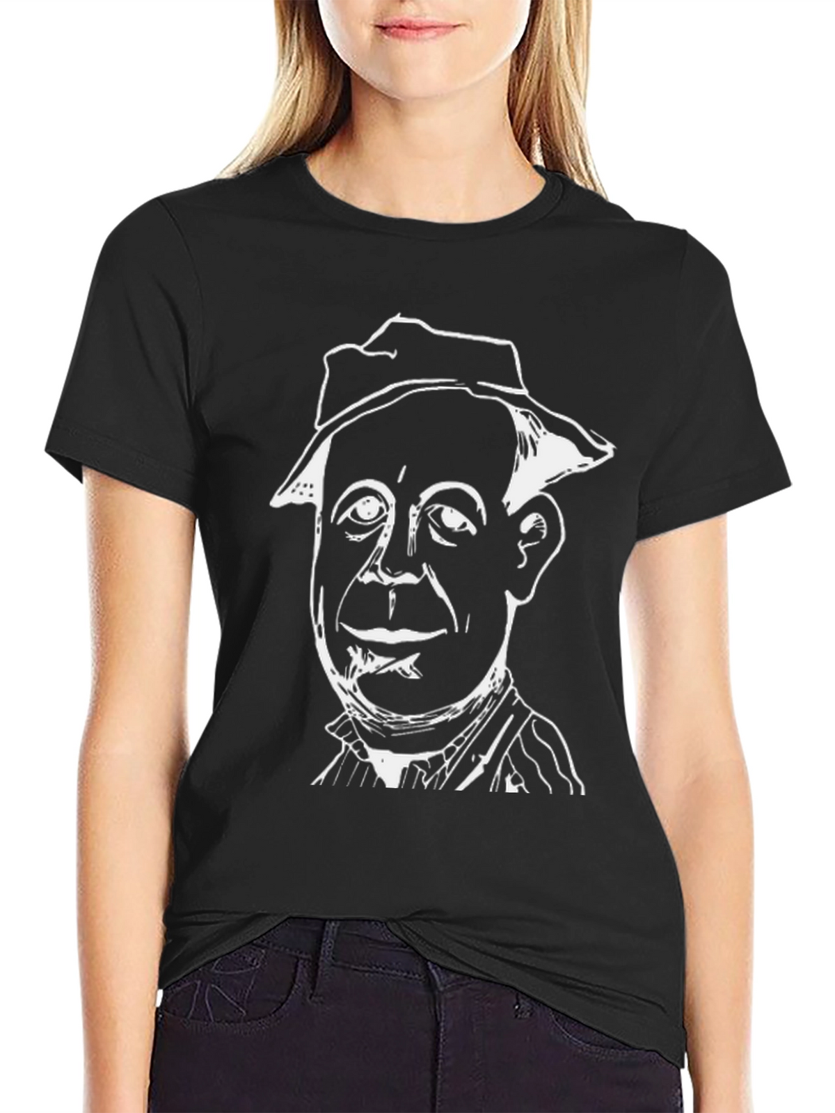 Mans Black T-Shirt with White Character Graphic