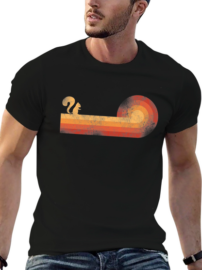 Retro Squirrel Sunset Graphic Tee - Classic Style
