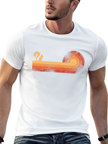 Retro Squirrel Sunset Graphic Tee - Classic Style