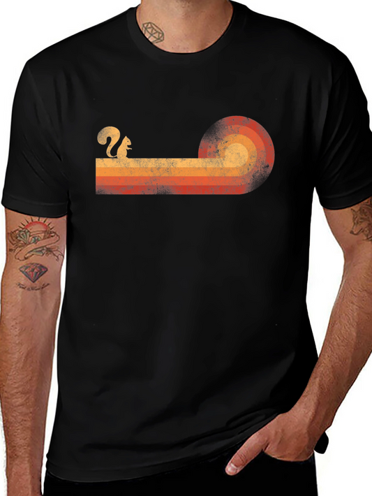 Retro Squirrel Sunset Graphic Tee - Classic Style