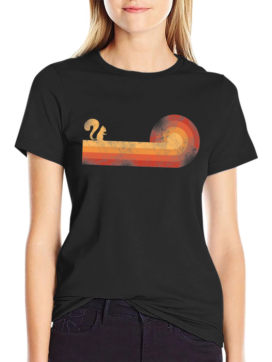Retro Squirrel Sunset Graphic Tee - Classic Style