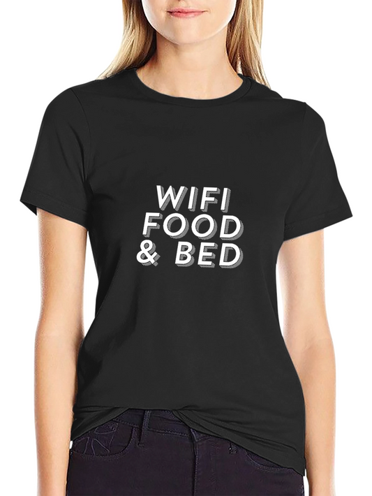 WiFi Food & Bed Graphic Tee - Black Cotton Comfort