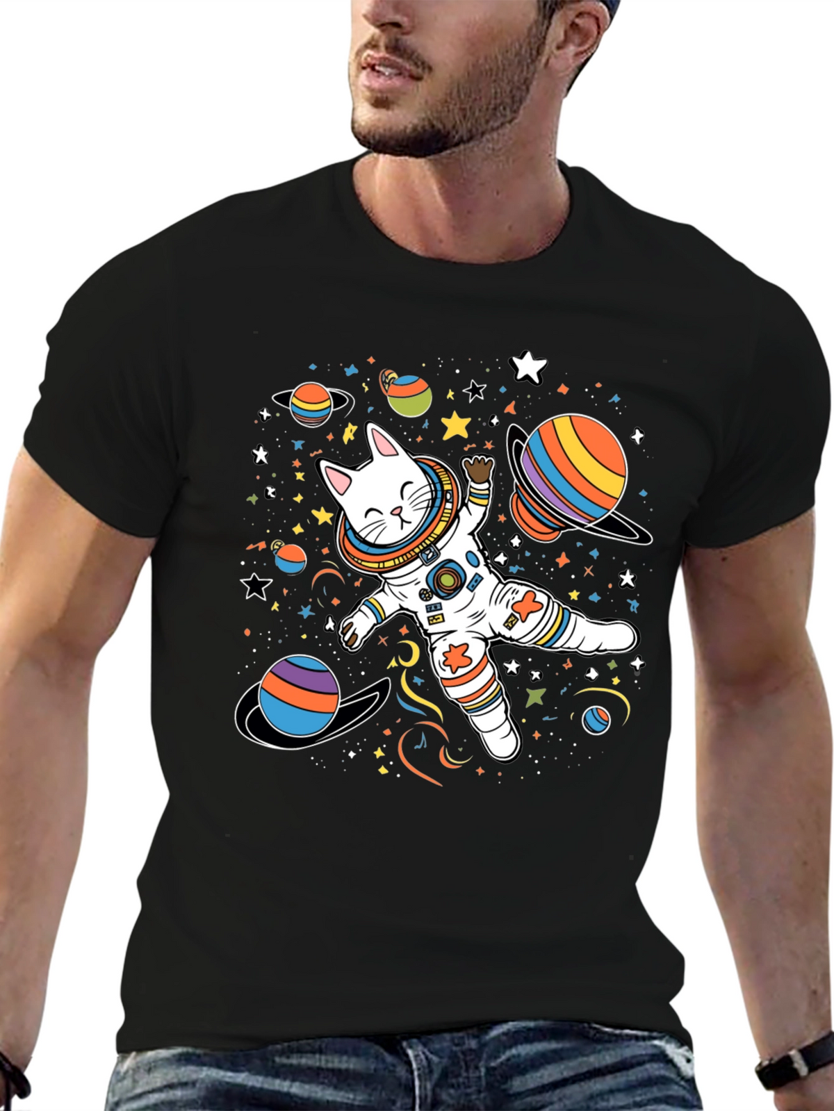 Cosmic Cat Astronaut T-Shirt - Space Adventure