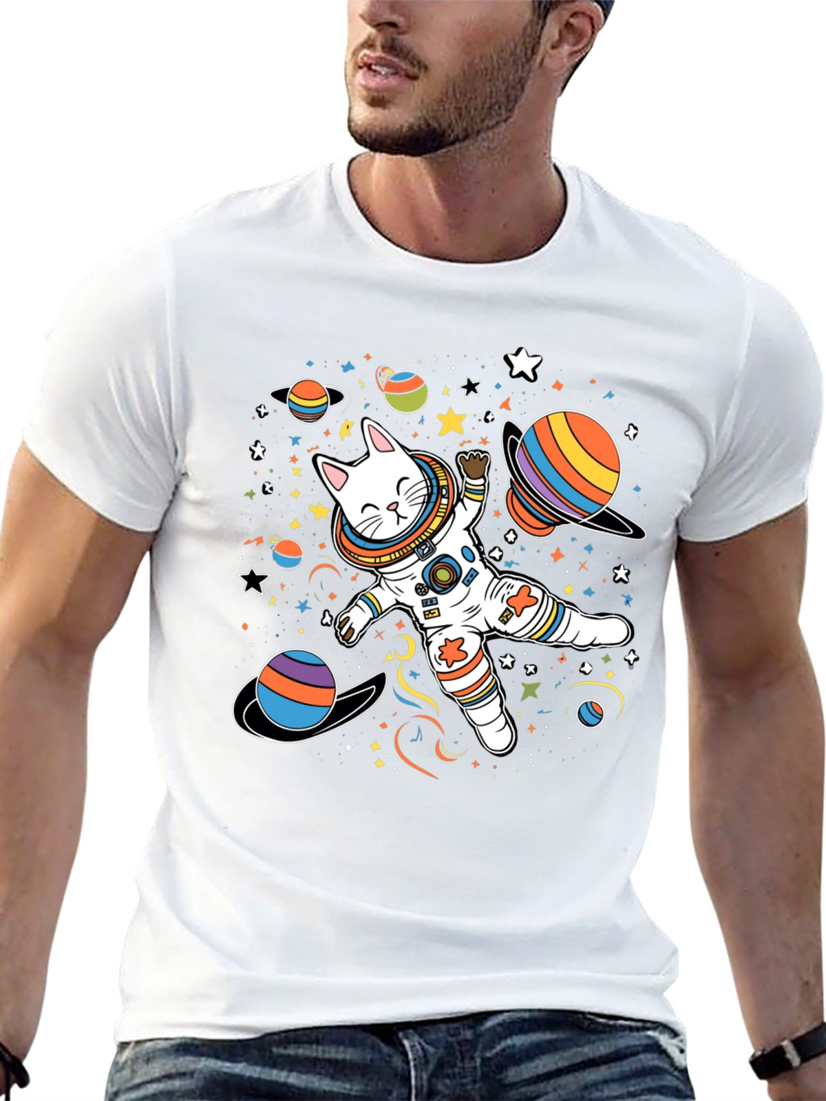 Cosmic Cat Astronaut T-Shirt - Space Adventure