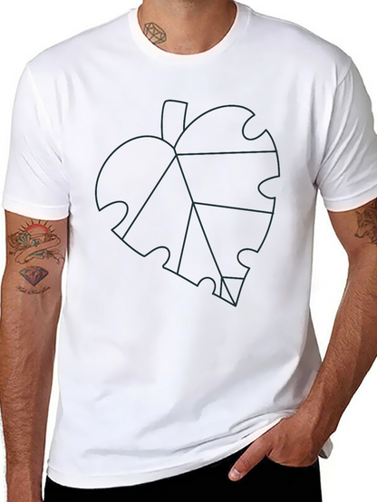 Geometric Leaf Graphic Tee - Black