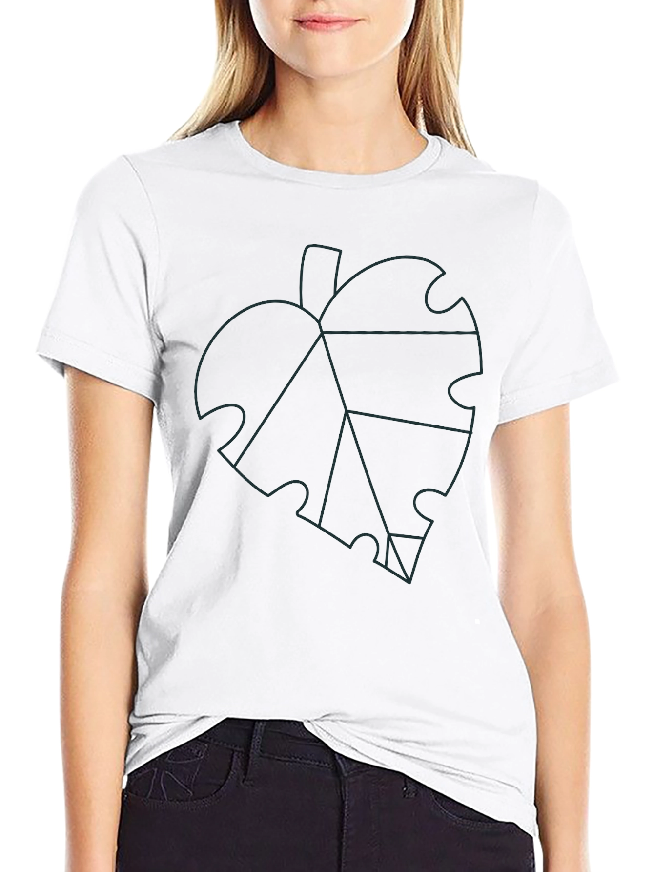 Geometric Leaf Graphic Tee - Black