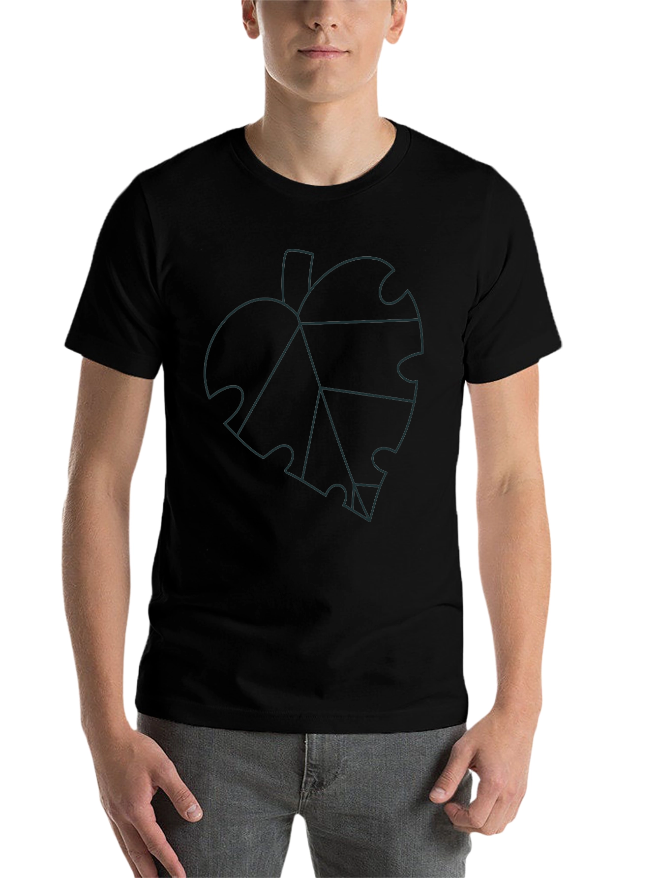 Geometric Leaf Graphic Tee - Black