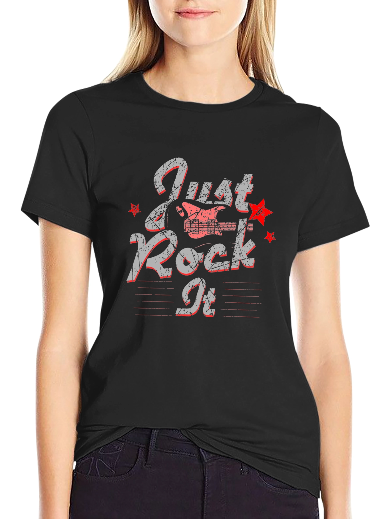 Just Rock It Graphic Print Black T-Shirt