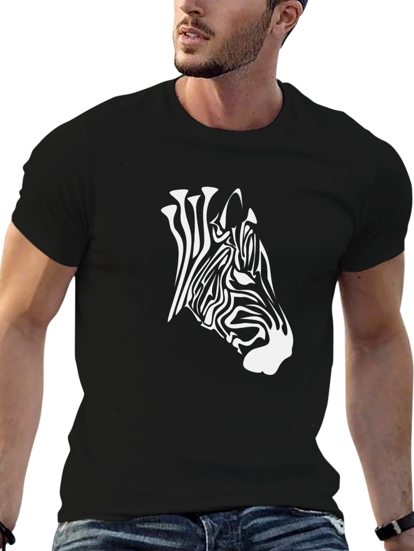Zebra Head Graphic Print Black T-Shirt