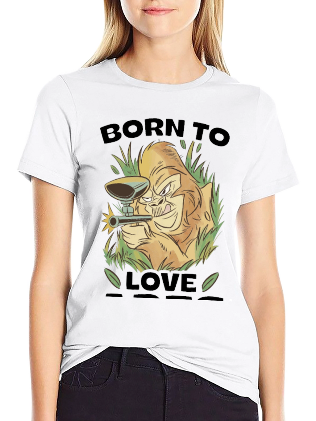 Born To Love Monkey Graphic Black T-Shirt