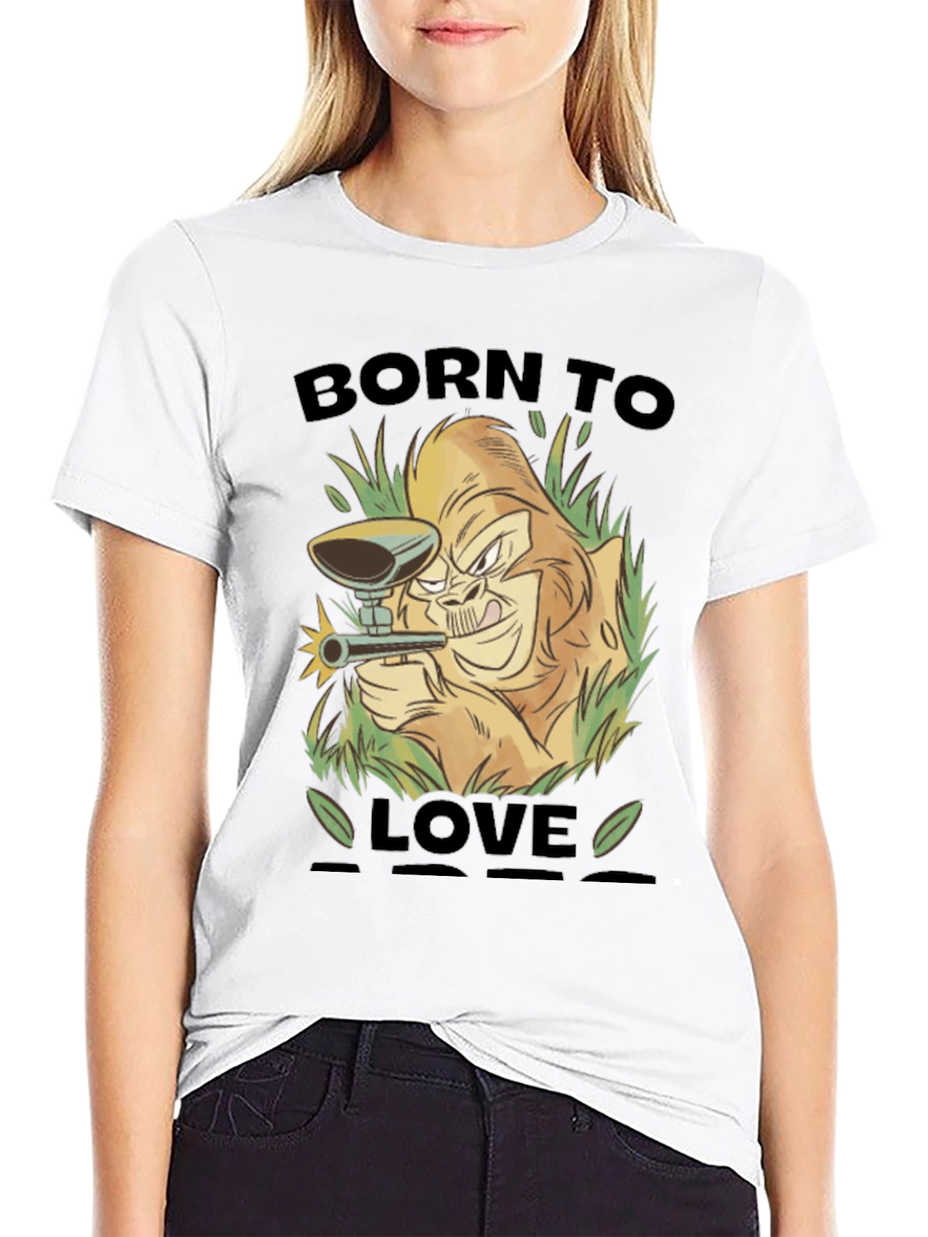 Born To Love Monkey Graphic Black T-Shirt
