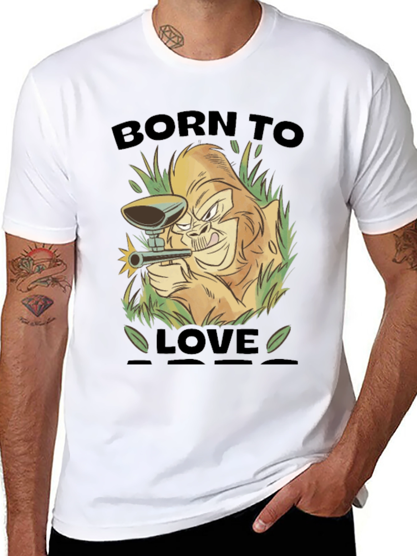 Born To Love Monkey Graphic Black T-Shirt