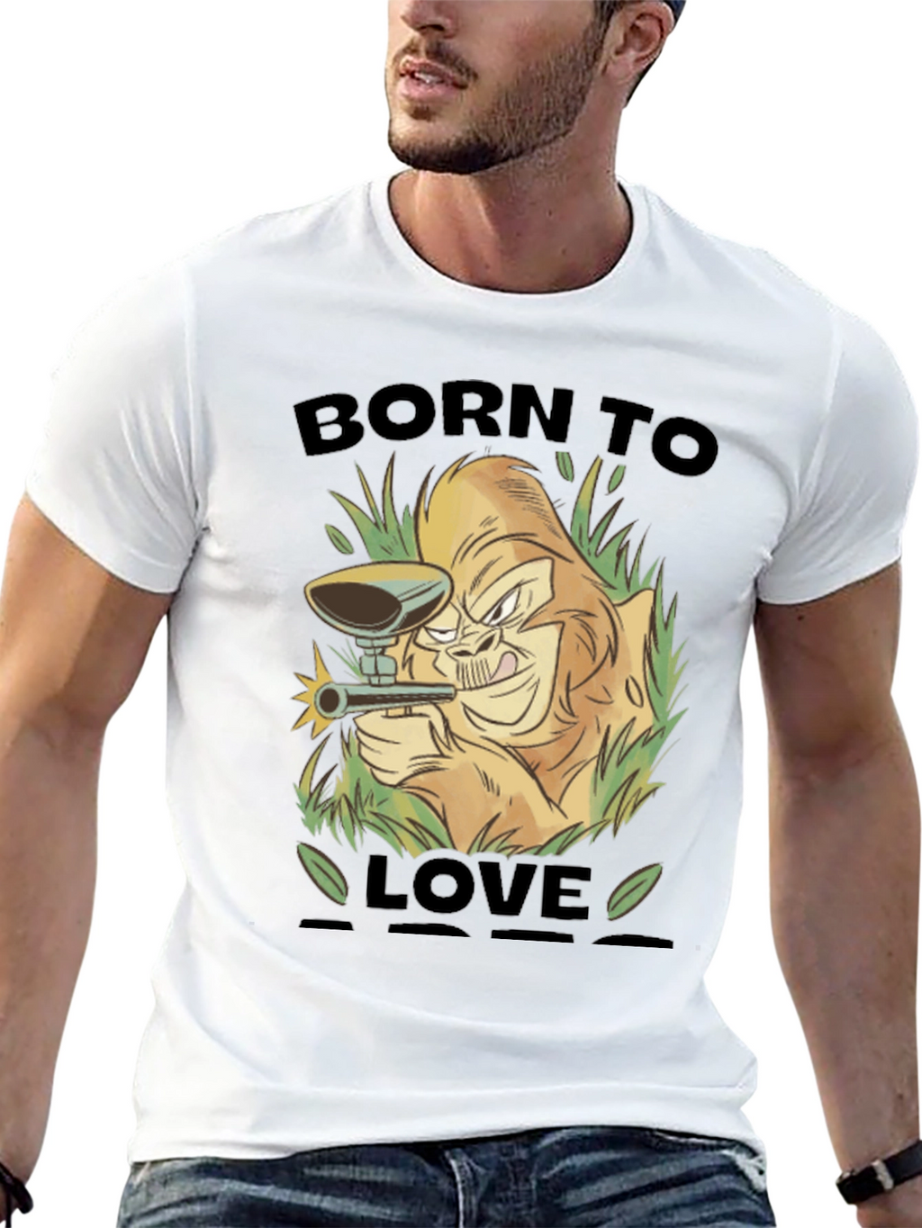 Born To Love Monkey Graphic Black T-Shirt