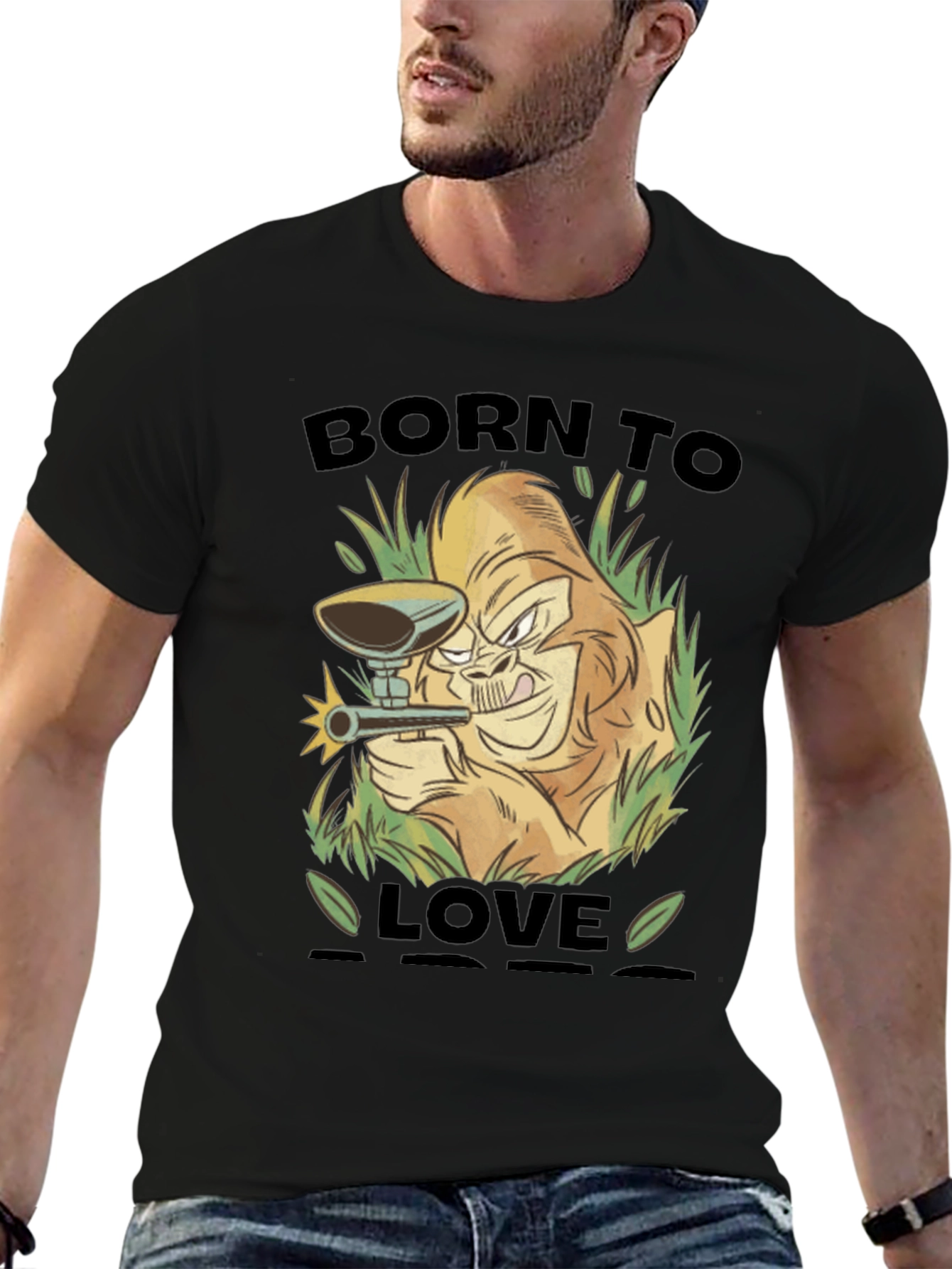 Born To Love Monkey Graphic Black T-Shirt