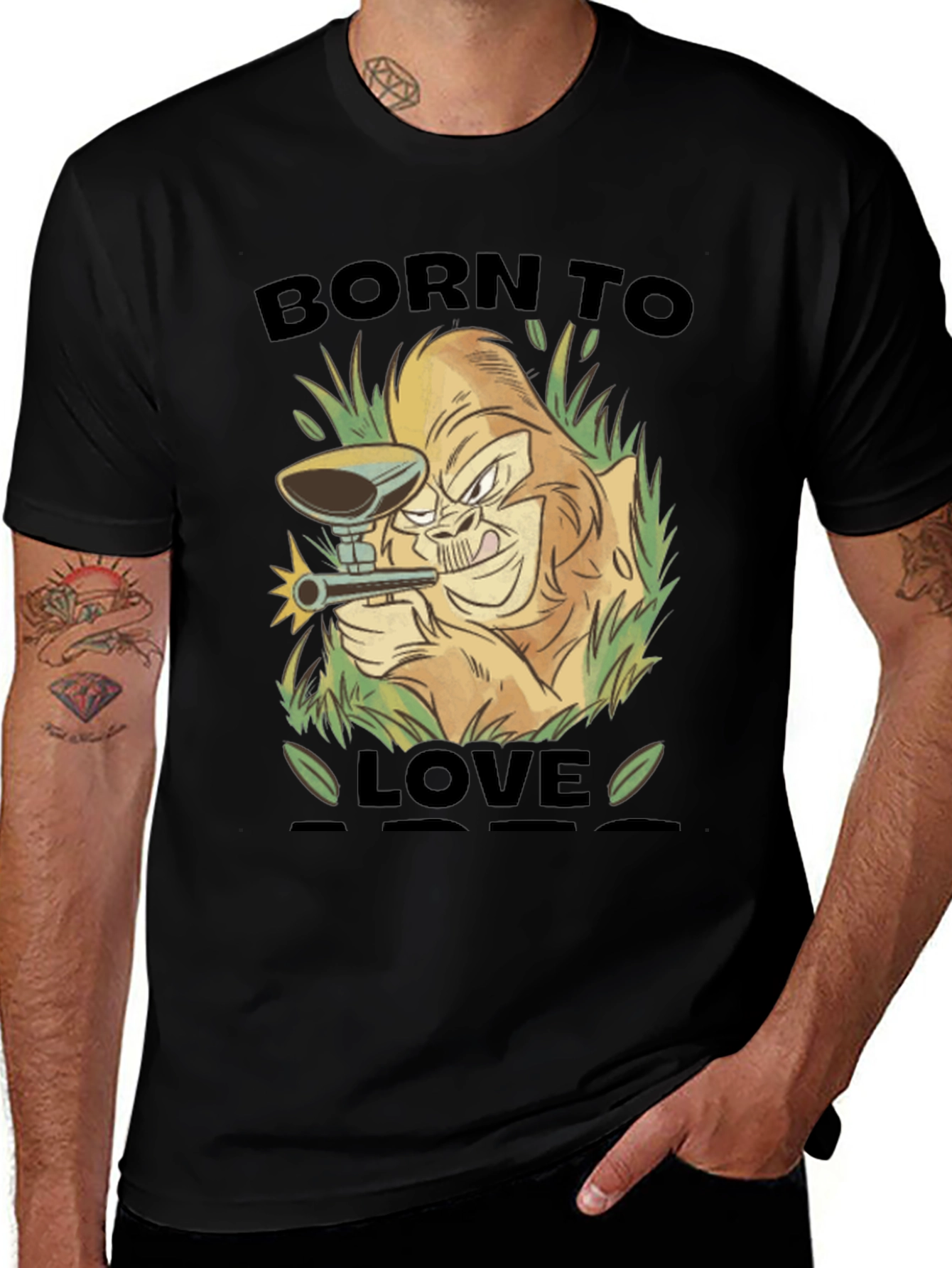 Born To Love Monkey Graphic Black T-Shirt