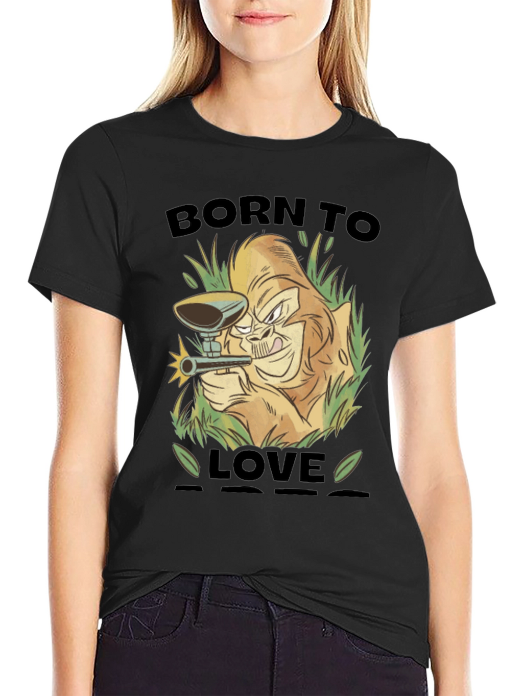 Born To Love Monkey Graphic Black T-Shirt