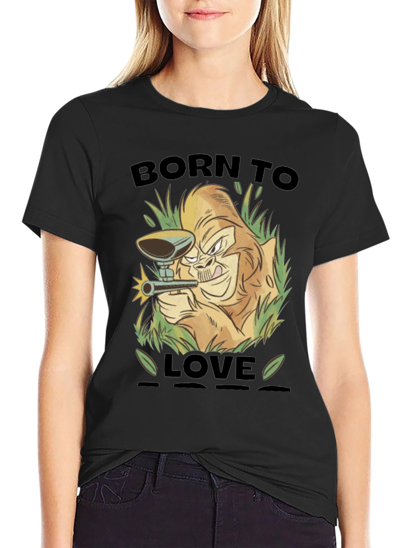 Born To Love Monkey Graphic Black T-Shirt