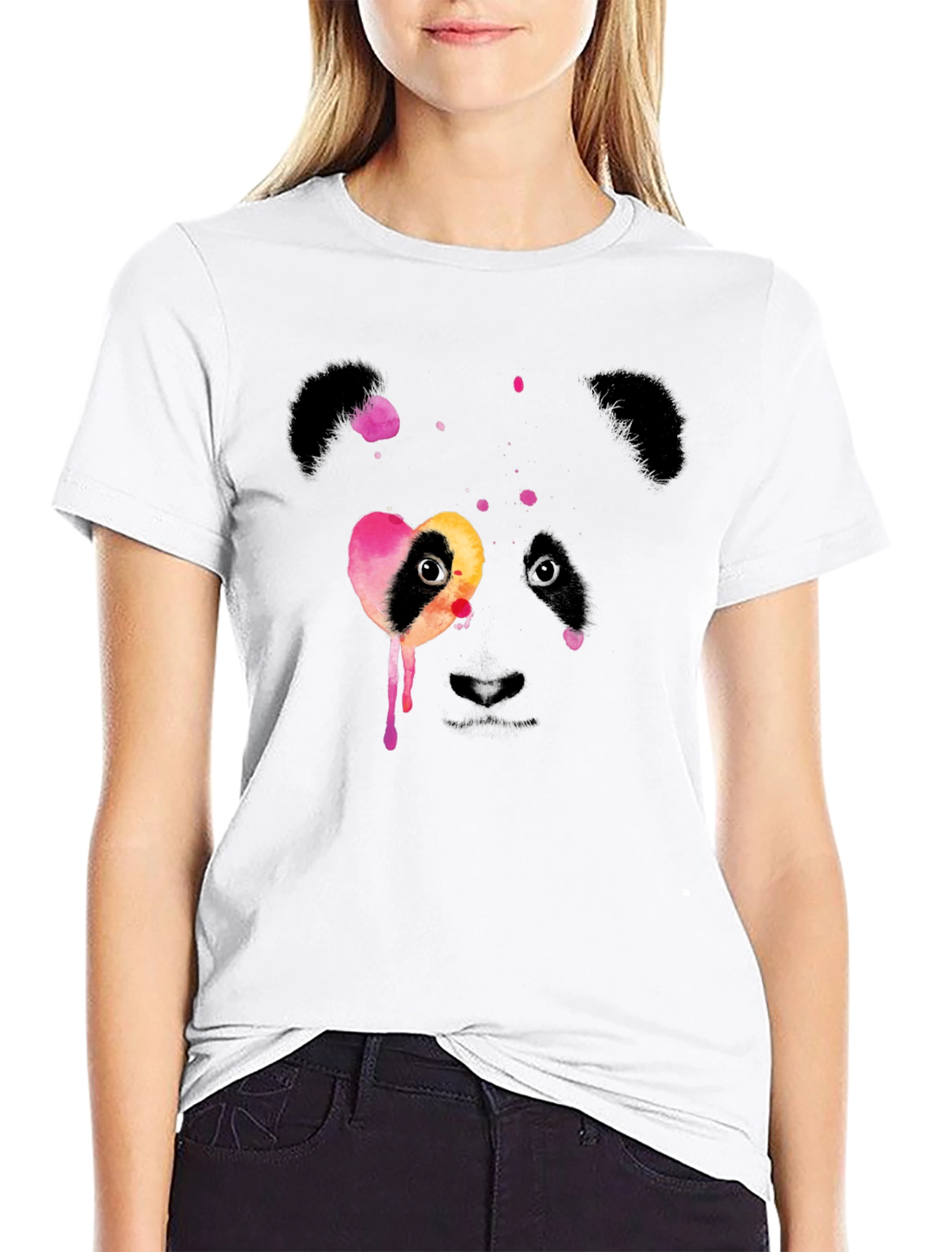 Panda Heart Graphic Black T-Shirt