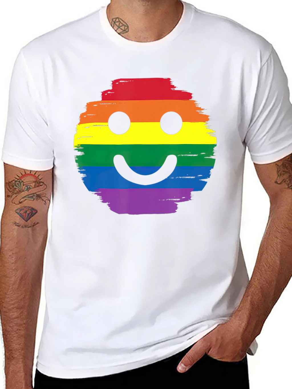 Rainbow Pride Smiley Face Black T-Shirt