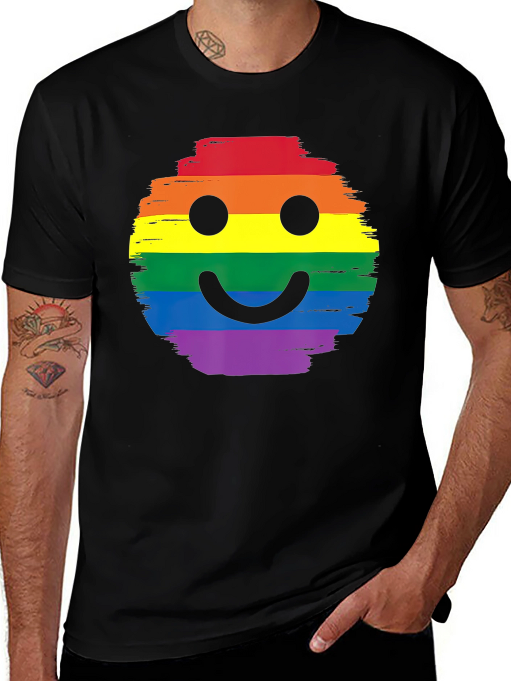 Rainbow Pride Smiley Face Black T-Shirt