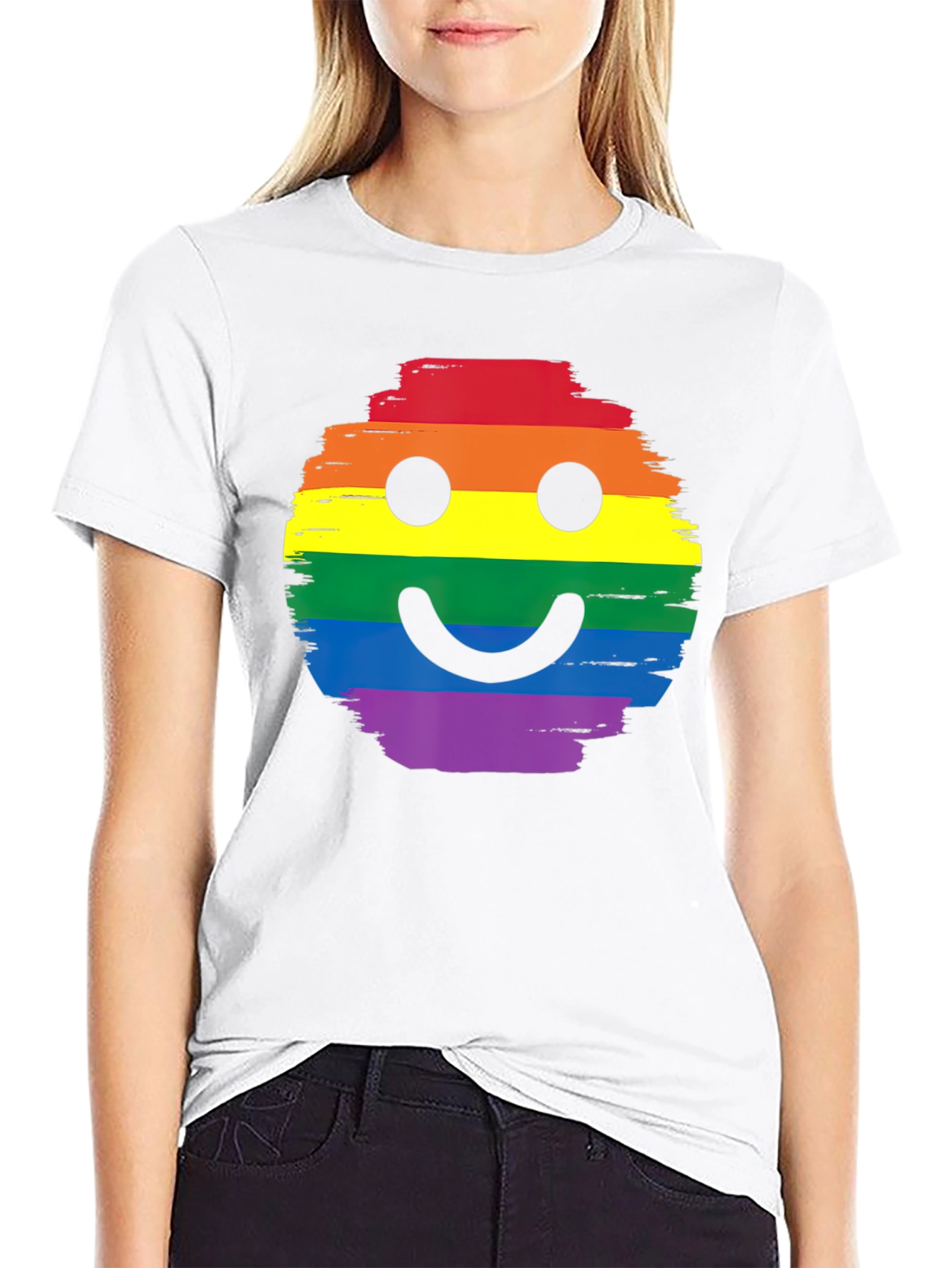 Rainbow Pride Smiley Face Black T-Shirt