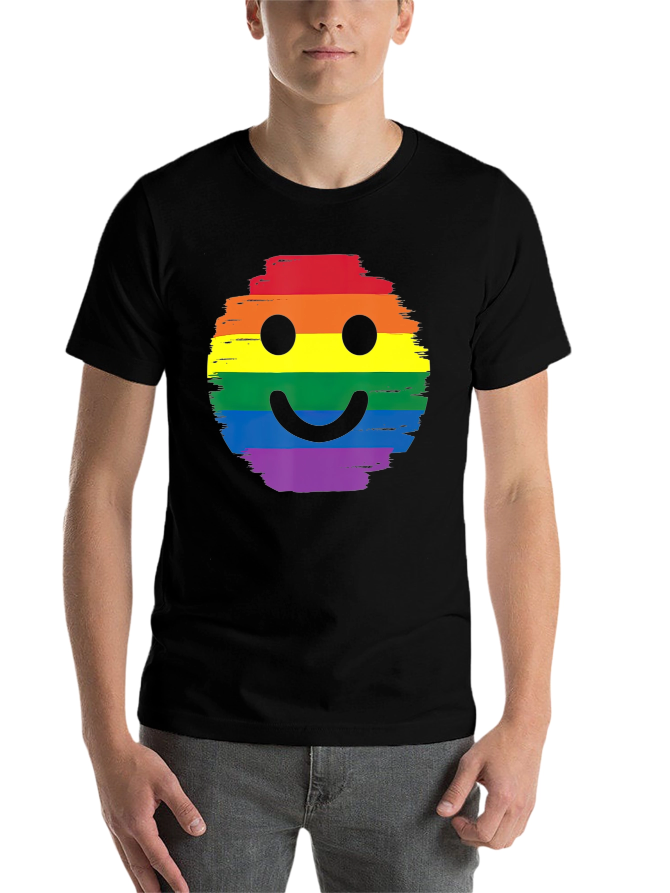 Rainbow Pride Smiley Face Black T-Shirt