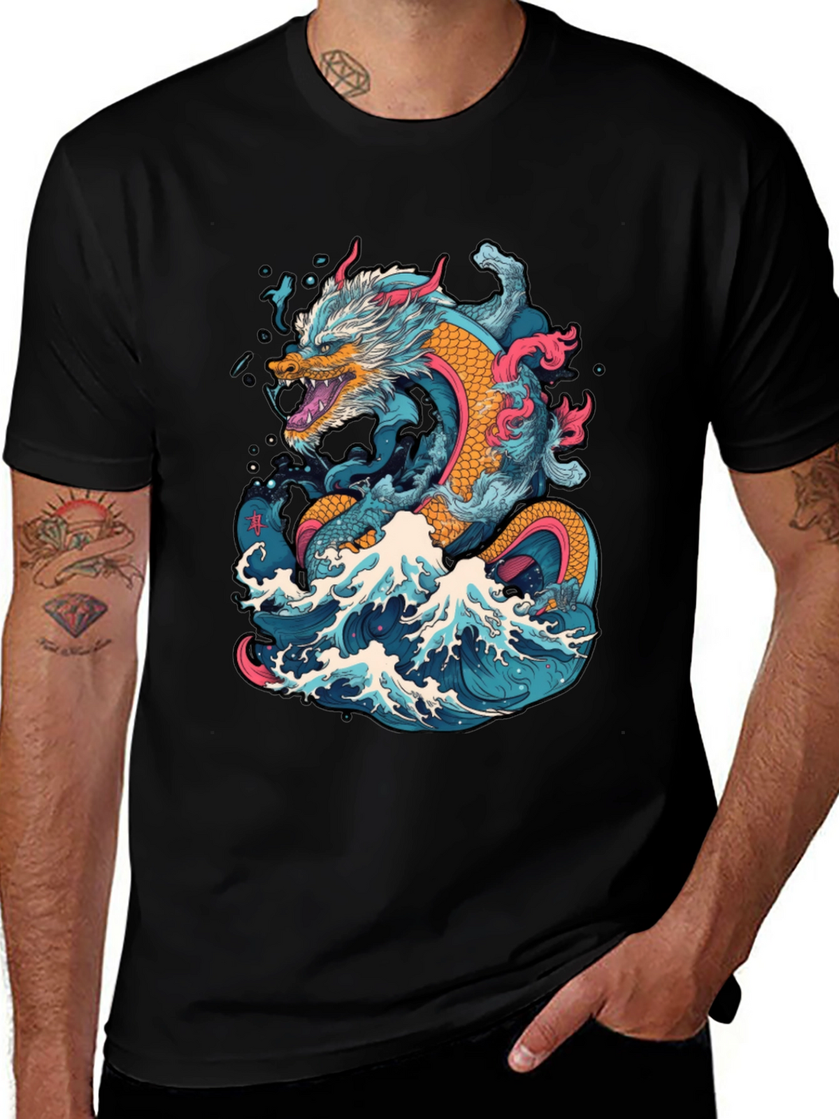 Dragon Wave Graphic Tee - Cool Design