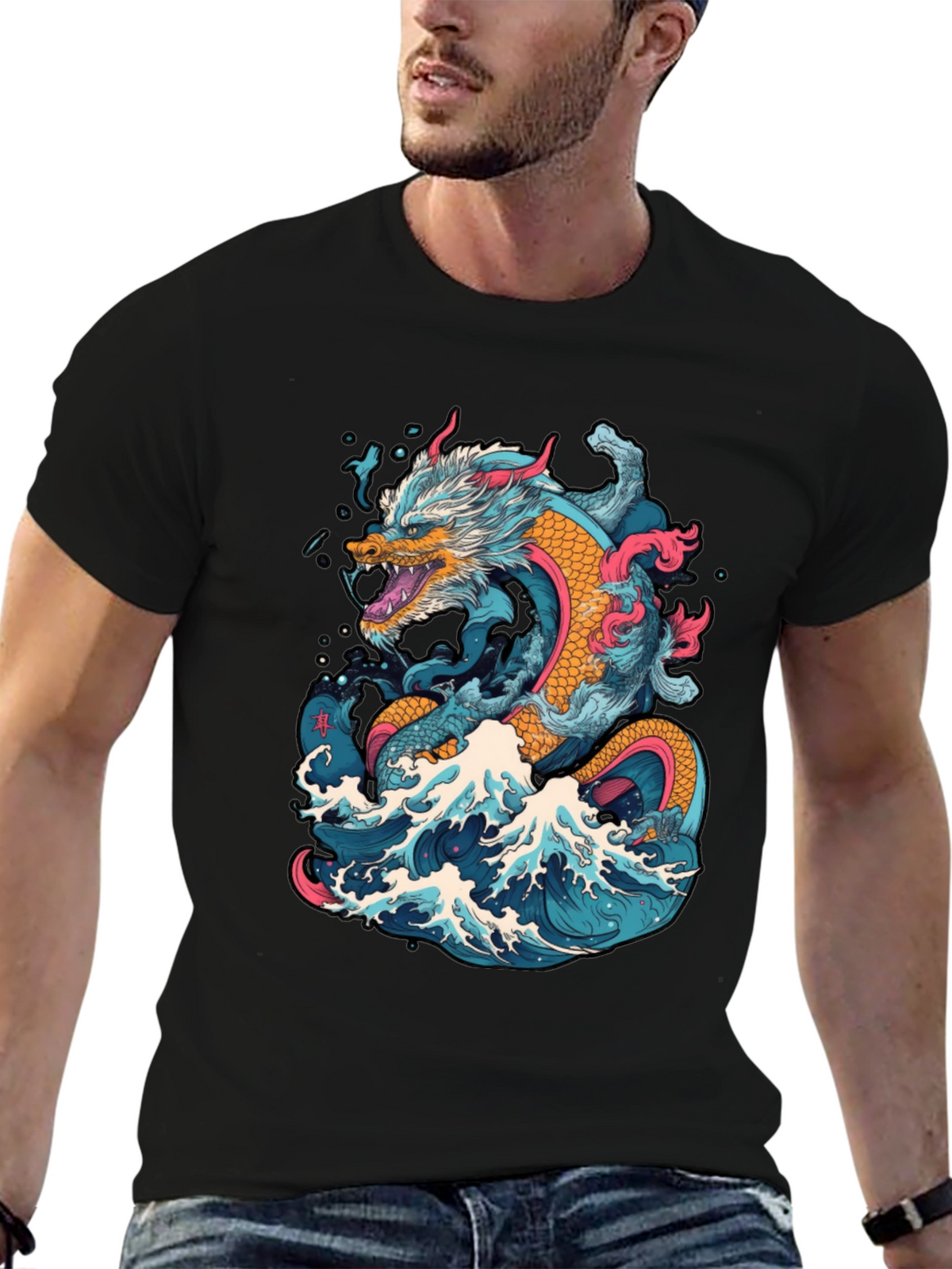 Dragon Wave Graphic Tee - Cool Design