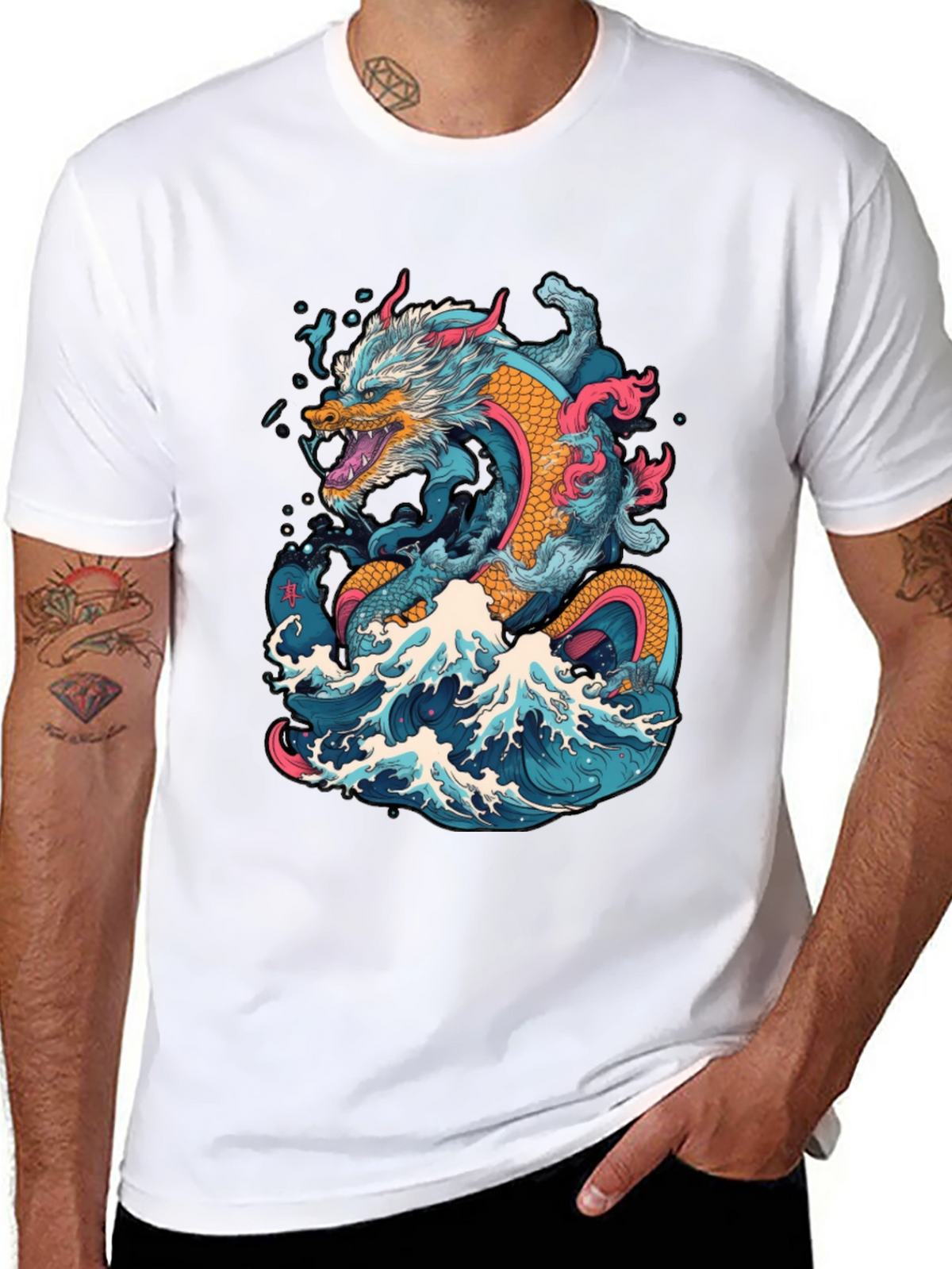 Dragon Wave Graphic Tee - Cool Design