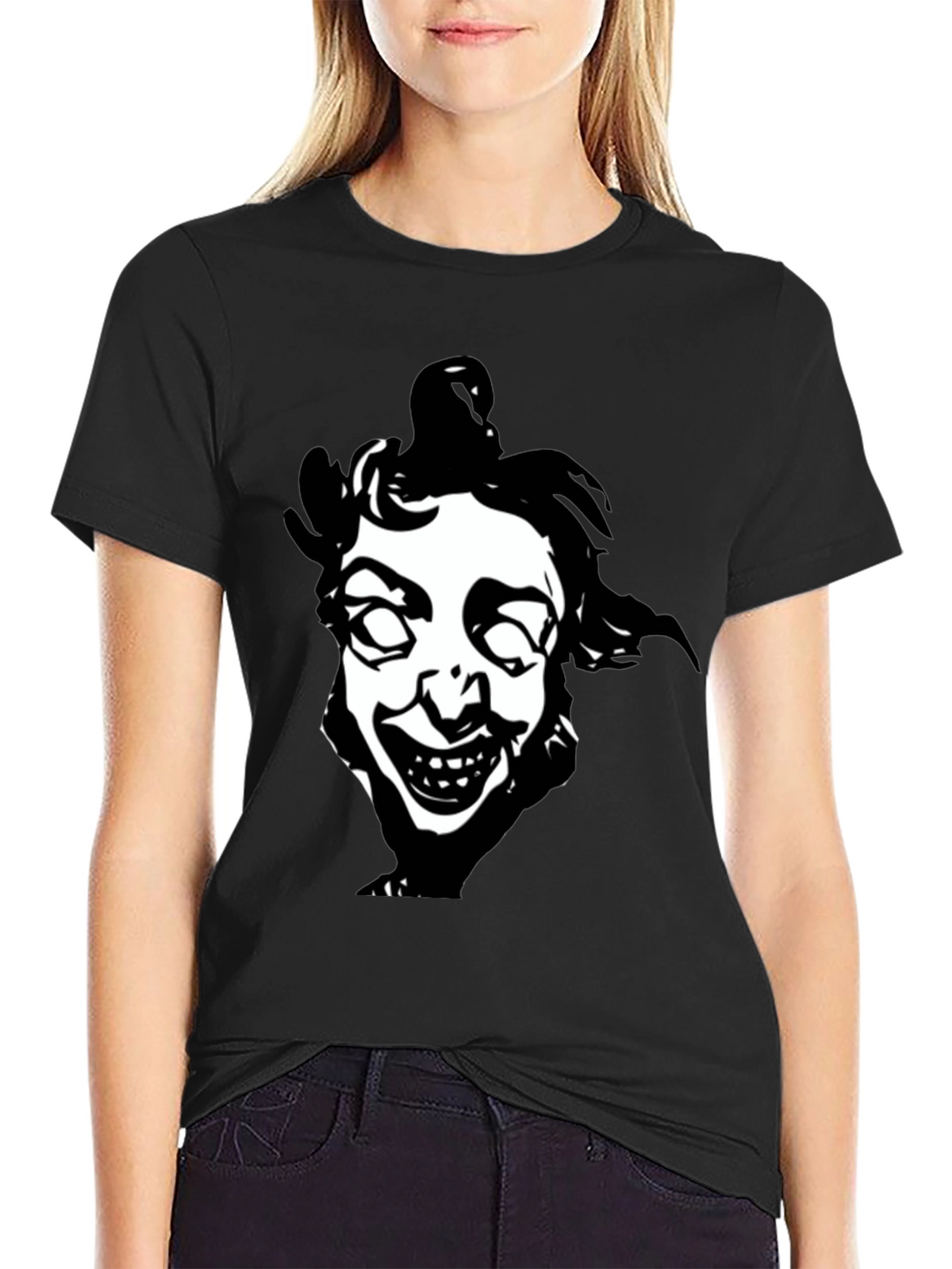 Creepy Clown Face Graphic Black T-Shirt