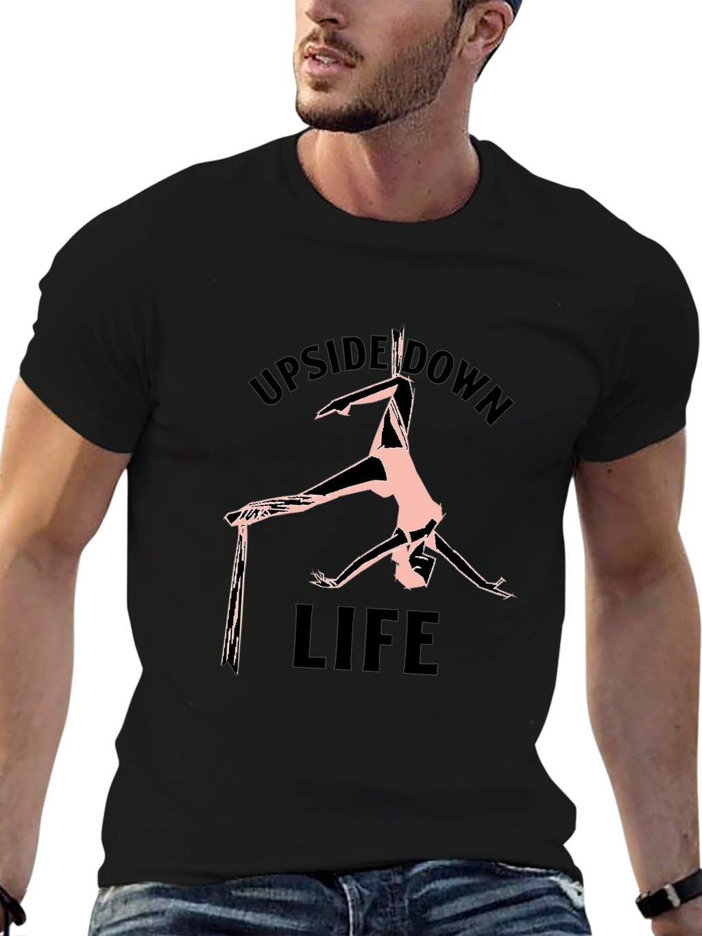 Upside Down Life Black Graphic T-Shirt