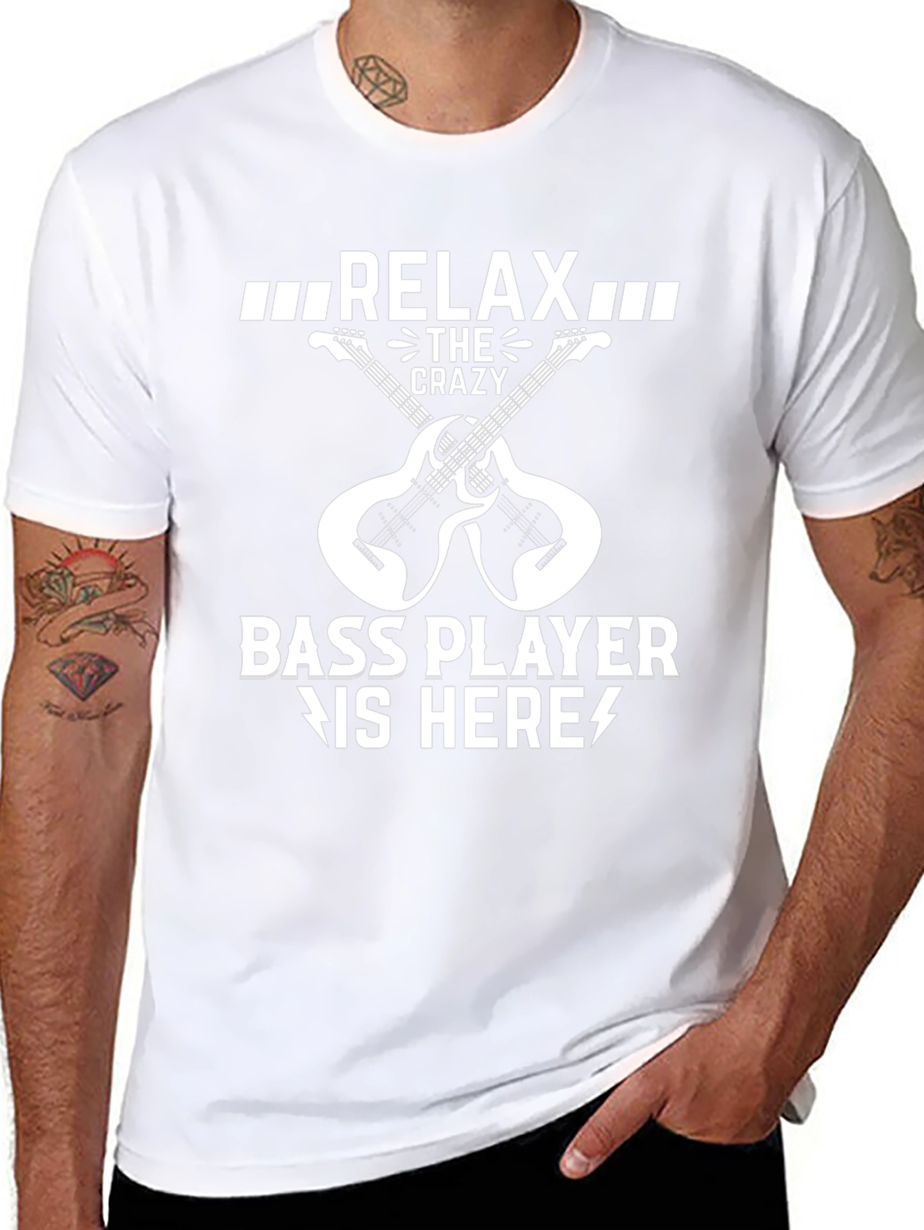 Relax Crazy Bass Player Here Black T-Shirt