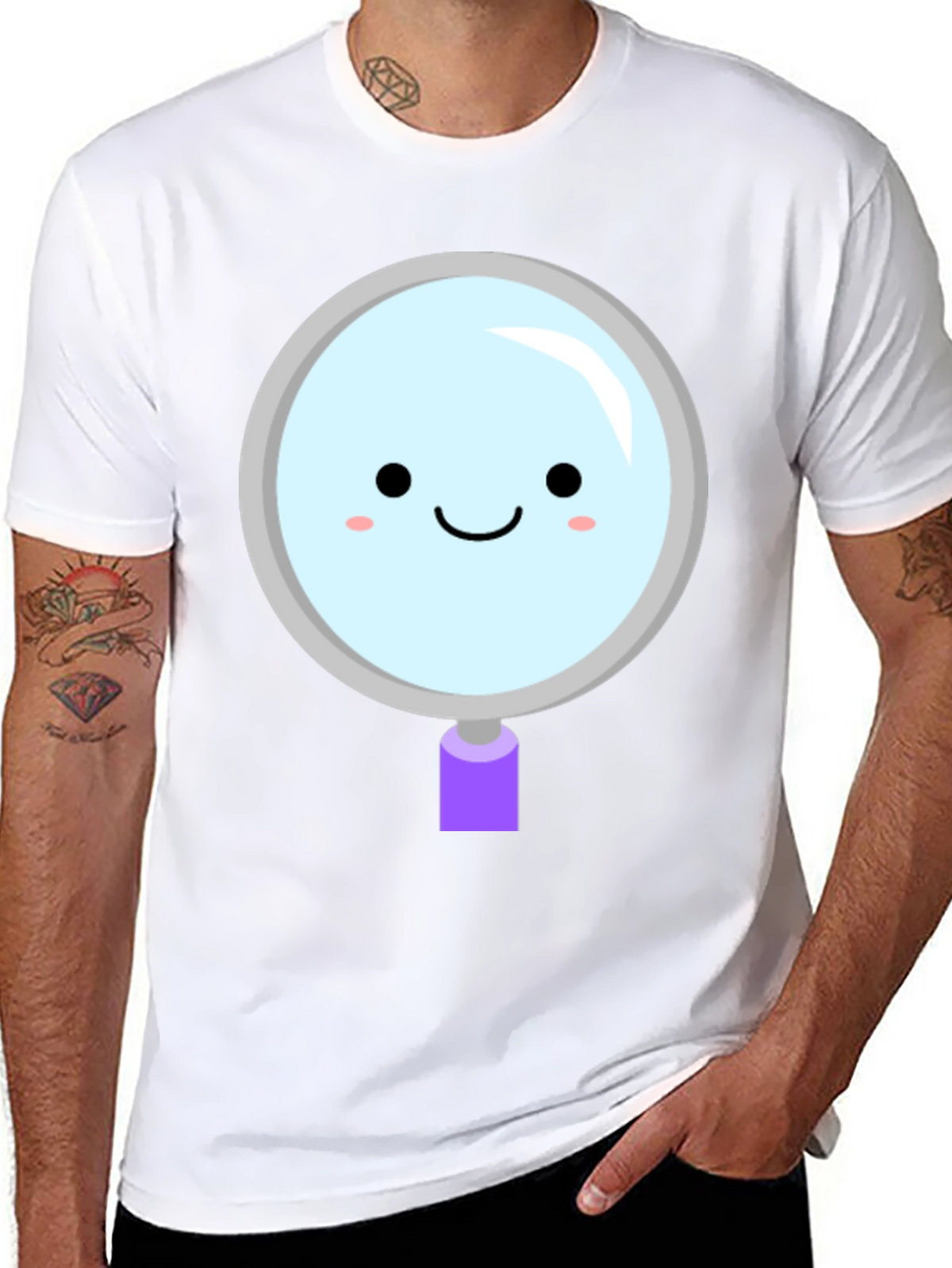 Cute Magnifying Glass Graphic Tee - Unisex Black T-Shirt