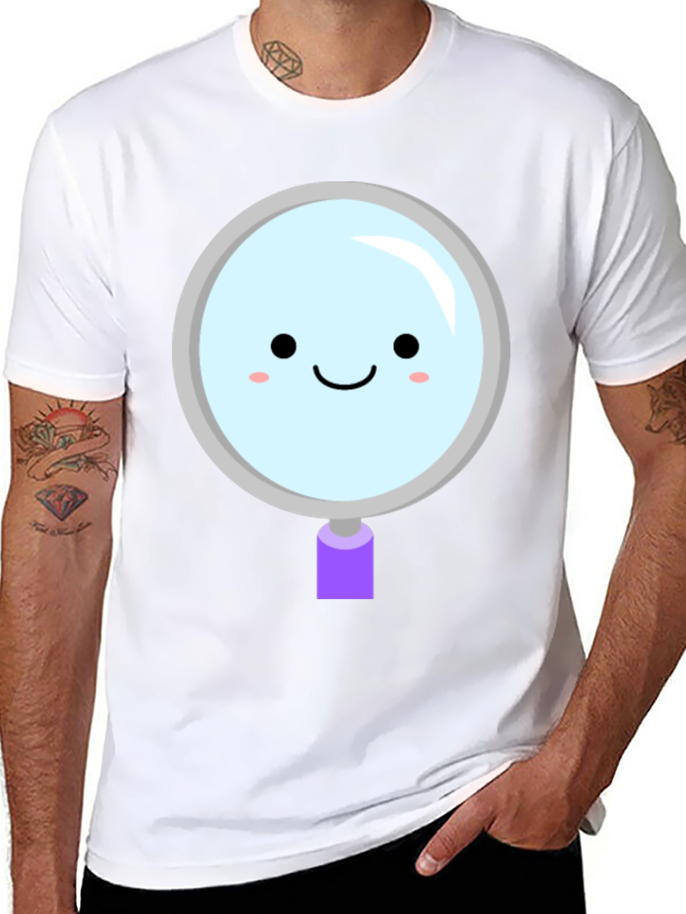 Cute Magnifying Glass Graphic Tee - Unisex Black T-Shirt