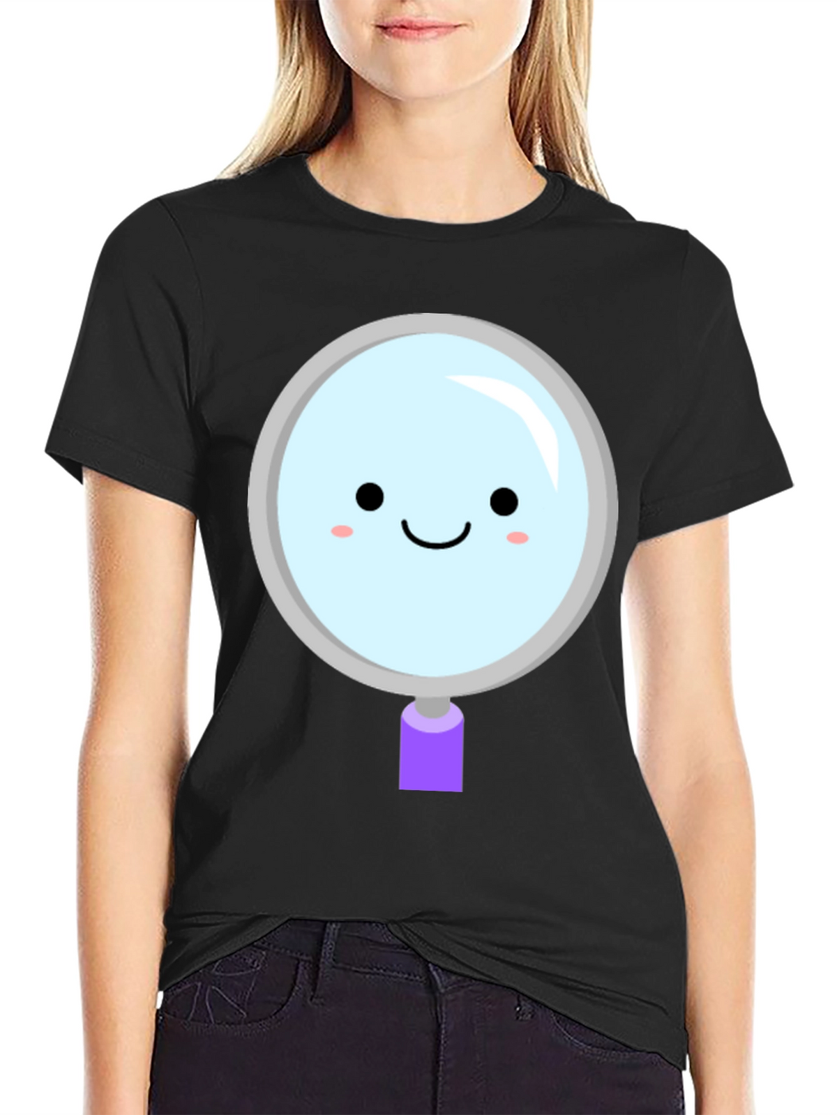 Cute Magnifying Glass Graphic Tee - Unisex Black T-Shirt