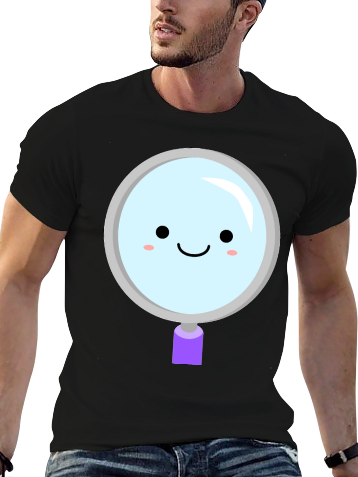 Cute Magnifying Glass Graphic Tee - Unisex Black T-Shirt