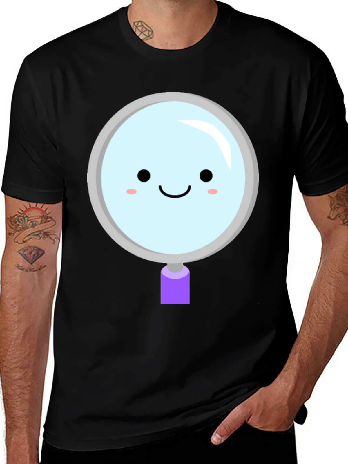 Cute Magnifying Glass Graphic Tee - Unisex Black T-Shirt