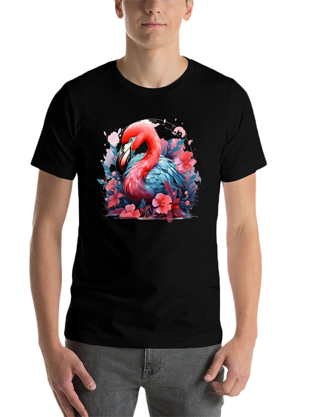 Flamingo Floral Graphic Black T-Shirt