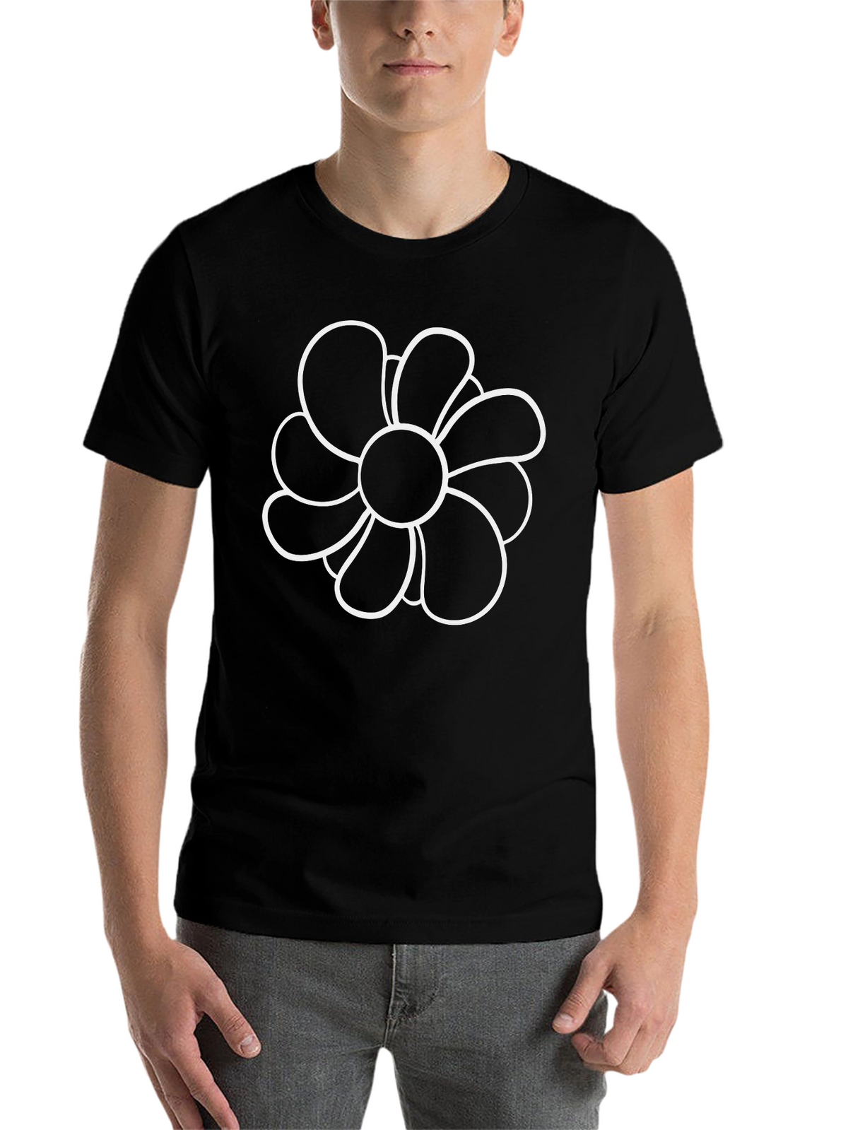 Black T-Shirt with Flower Design