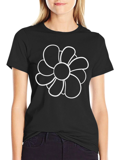 Black T-Shirt with Flower Design