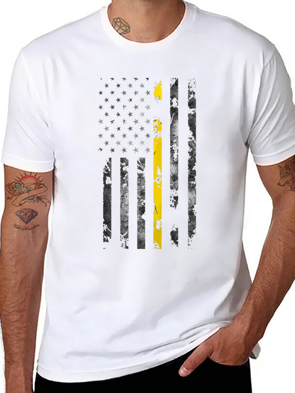 Thin Yellow Line US Flag Black T-Shirt