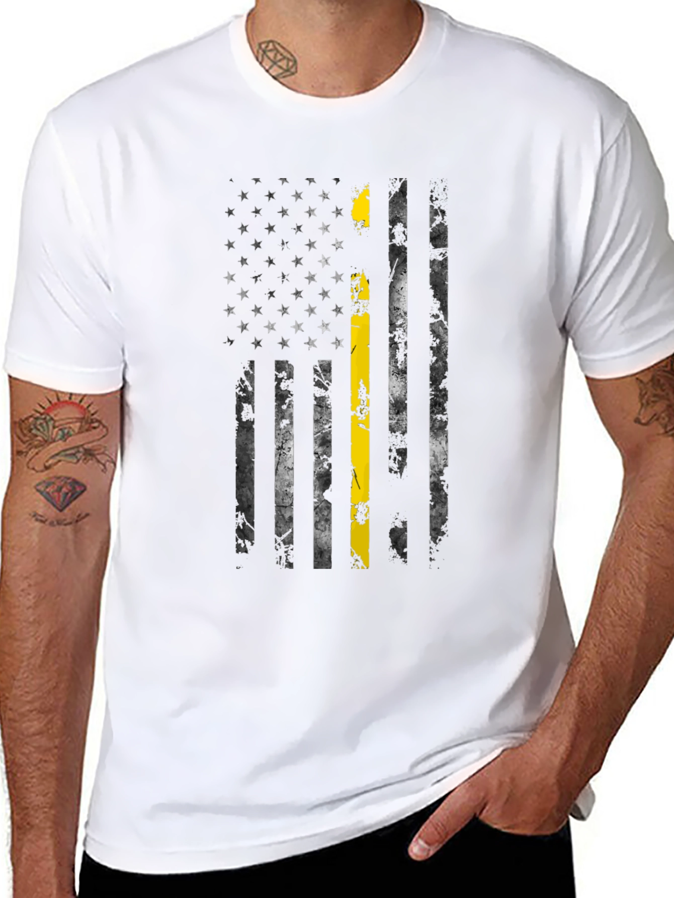 Thin Yellow Line US Flag Black T-Shirt