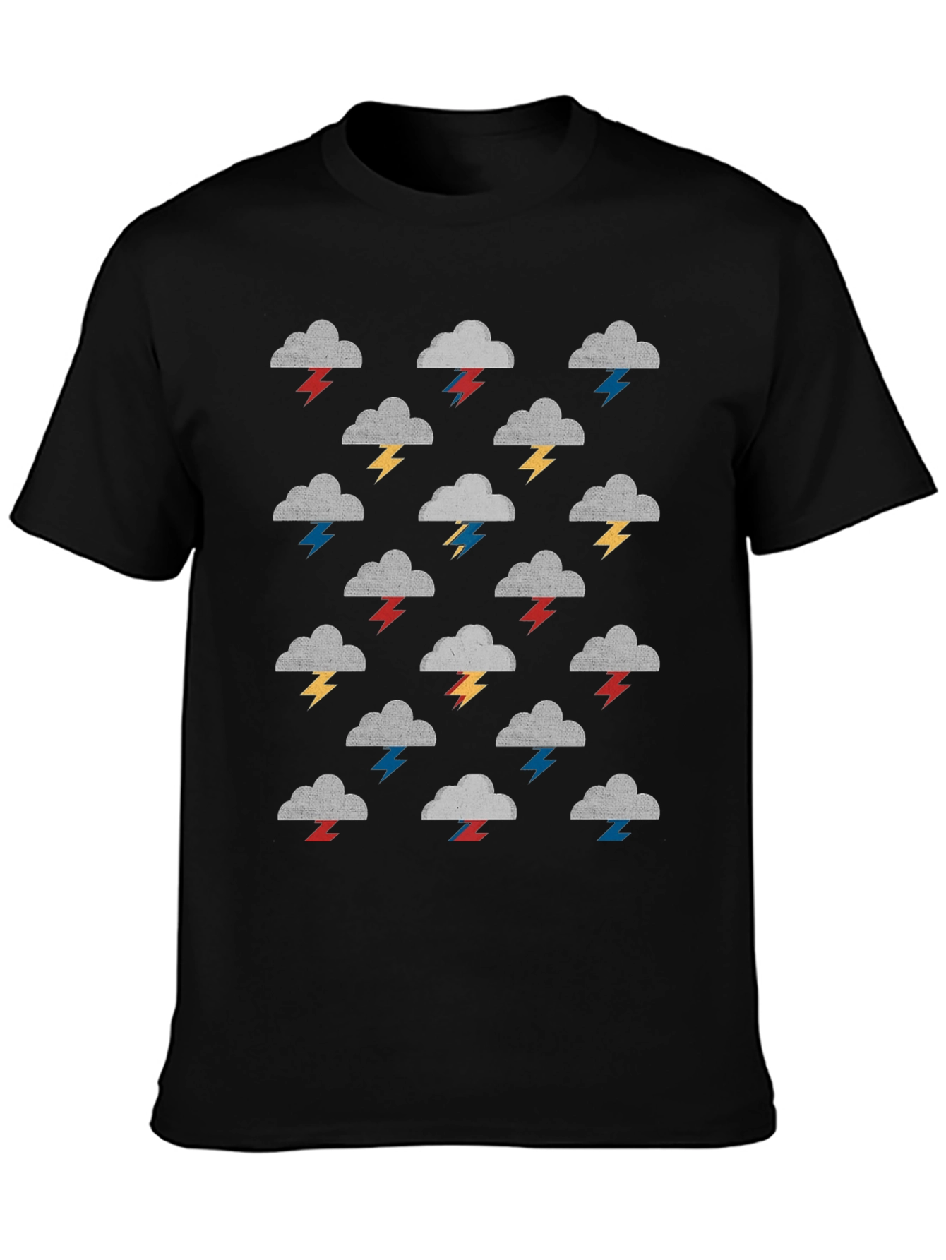 Stormy Weather T-Shirt - Gray Clouds & Colorful Lightning Bolts