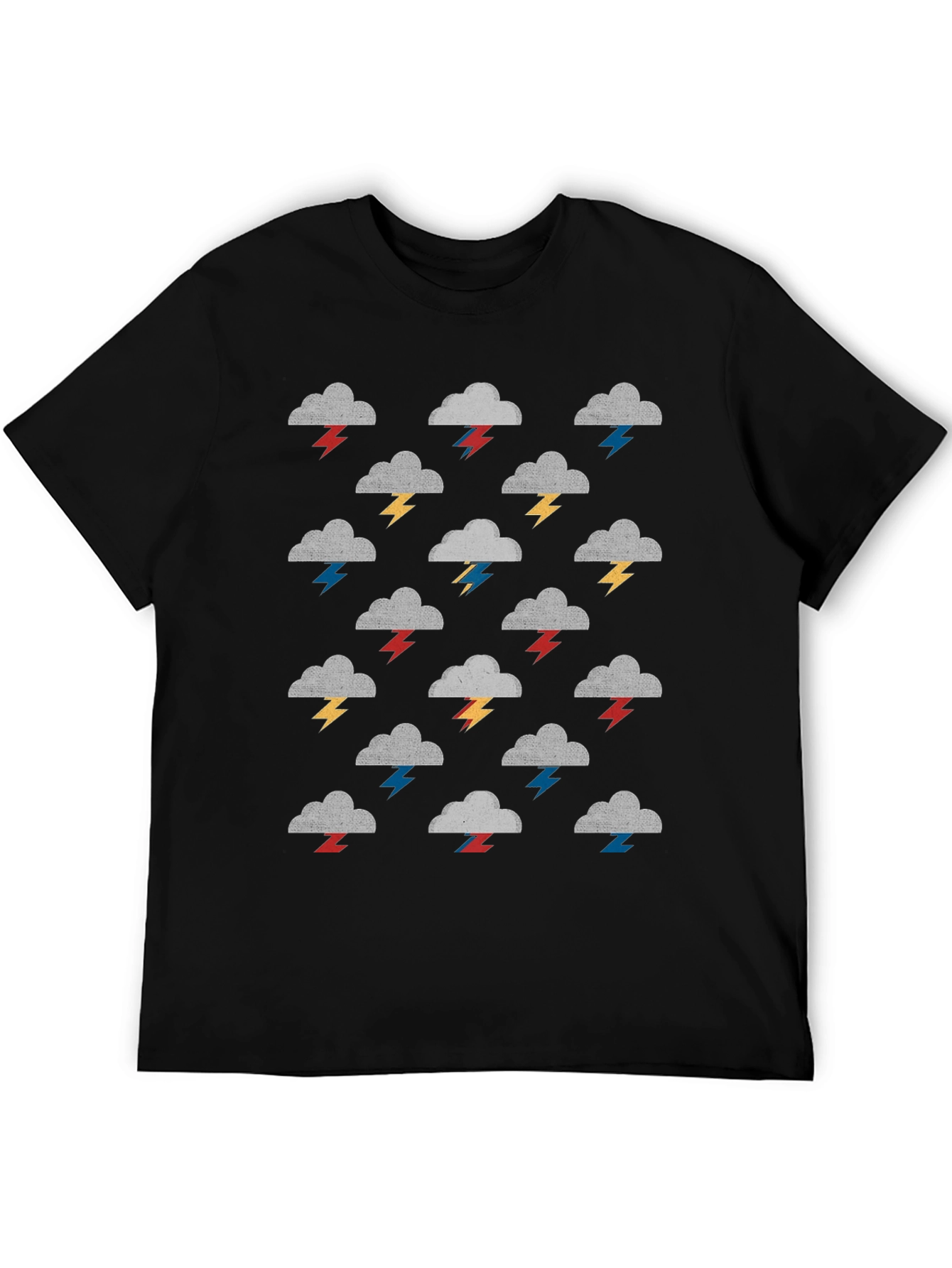 Stormy Weather T-Shirt - Gray Clouds & Colorful Lightning Bolts
